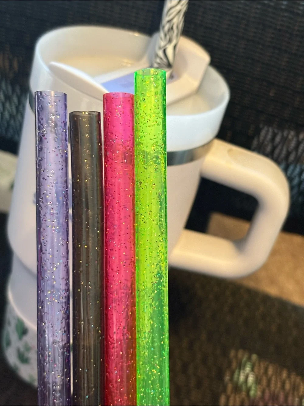 Glitter Reusable Drink Straws - Multi-Color Set (Green, Pink, Purple, Black)